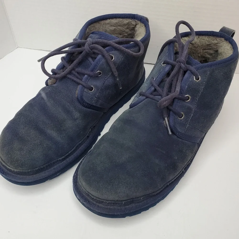 UGG Neumel Mens Navy Blue Suede Sheepskin Lined Chukka Boots Size 11 Urban Cozy